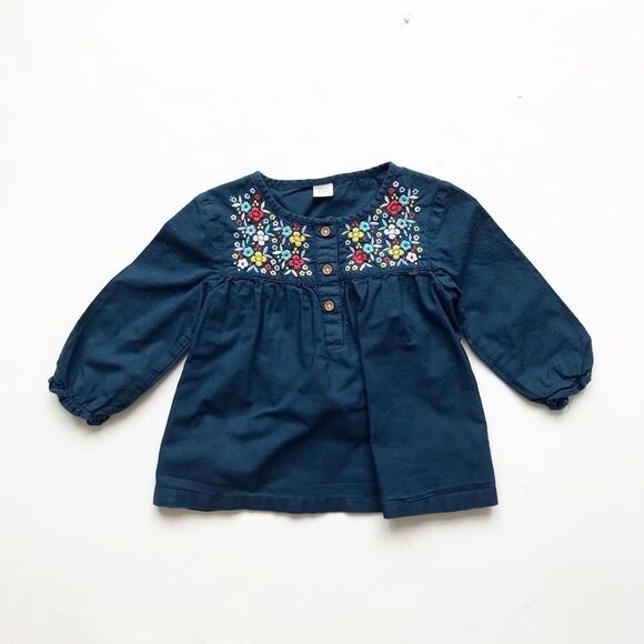 Mini Klub blue embroidered blouse EUC 12-18 months - Picture 1 of 4